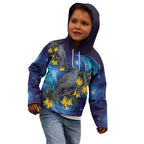 New Zealand Kokako Bird Kid Hoodie Kowhai Galaxy Style Polynesian Pattern