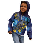 New Zealand Kokako Bird Kid Hoodie Kowhai Galaxy Style Polynesian Pattern