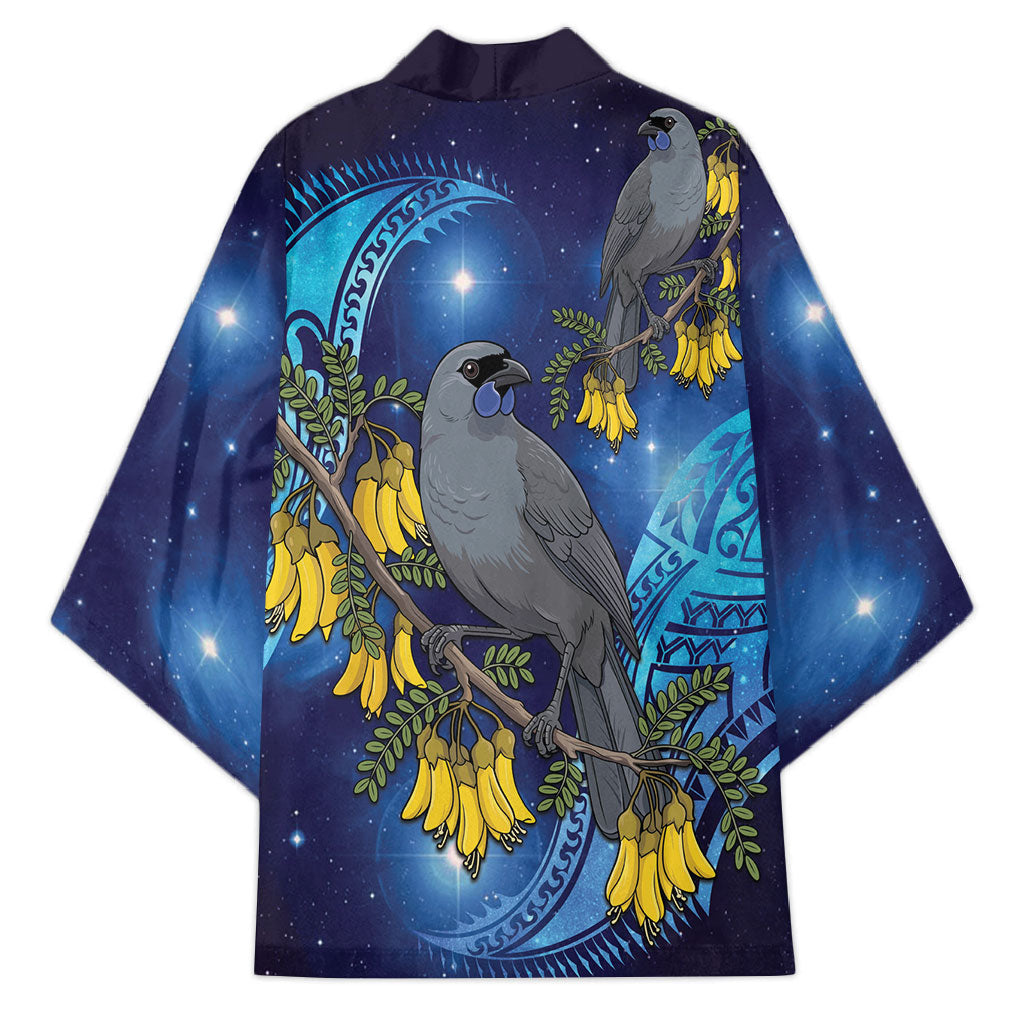 New Zealand Kokako Bird Kimono Kowhai Galaxy Style Polynesian Pattern