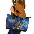 New Zealand Kokako Bird Leather Tote Bag Kowhai Galaxy Style Polynesian Pattern