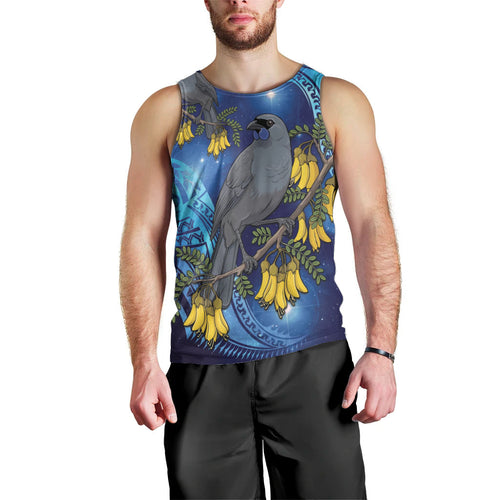 New Zealand Kokako Bird Men Tank Top Kowhai Galaxy Style Polynesian Pattern