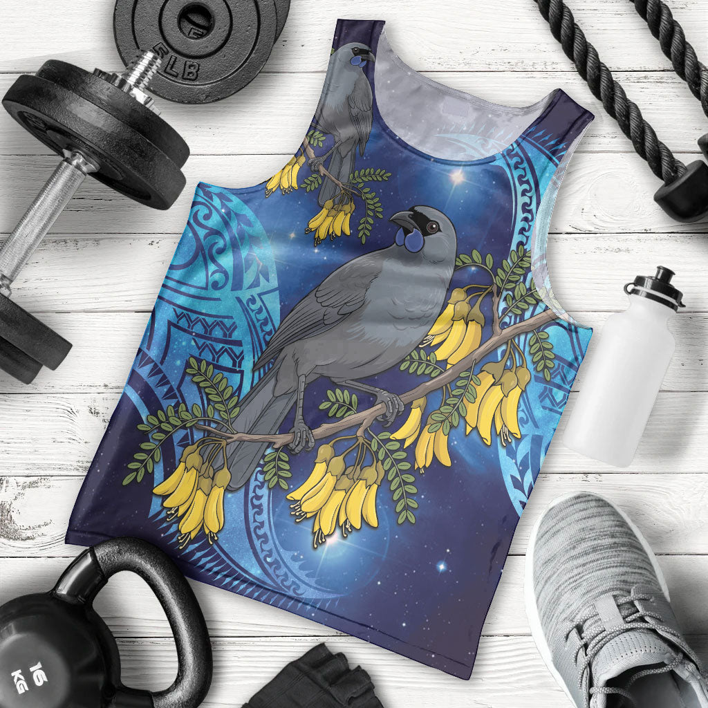 New Zealand Kokako Bird Men Tank Top Kowhai Galaxy Style Polynesian Pattern