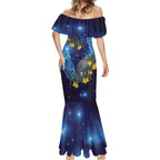 New Zealand Kokako Bird Mermaid Dress Kowhai Galaxy Style Polynesian Pattern