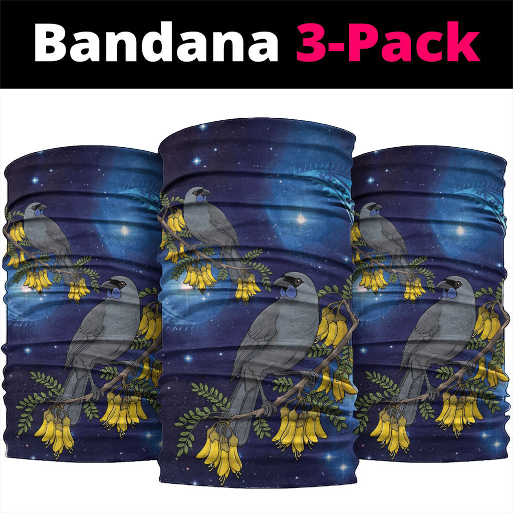 New Zealand Kokako Bird Neck Gaiter Kowhai Galaxy Style Polynesian Pattern