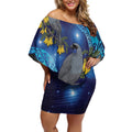 New Zealand Kokako Bird Off Shoulder Short Dress Kowhai Galaxy Style Polynesian Pattern