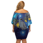 New Zealand Kokako Bird Off Shoulder Short Dress Kowhai Galaxy Style Polynesian Pattern