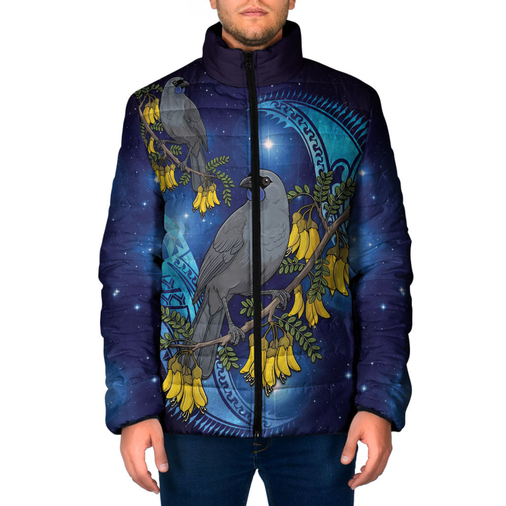 New Zealand Kokako Bird Padded Jacket Kowhai Galaxy Style Polynesian Pattern