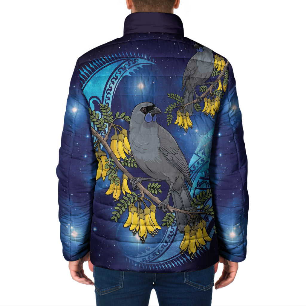 New Zealand Kokako Bird Padded Jacket Kowhai Galaxy Style Polynesian Pattern