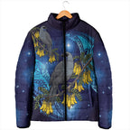 New Zealand Kokako Bird Padded Jacket Kowhai Galaxy Style Polynesian Pattern