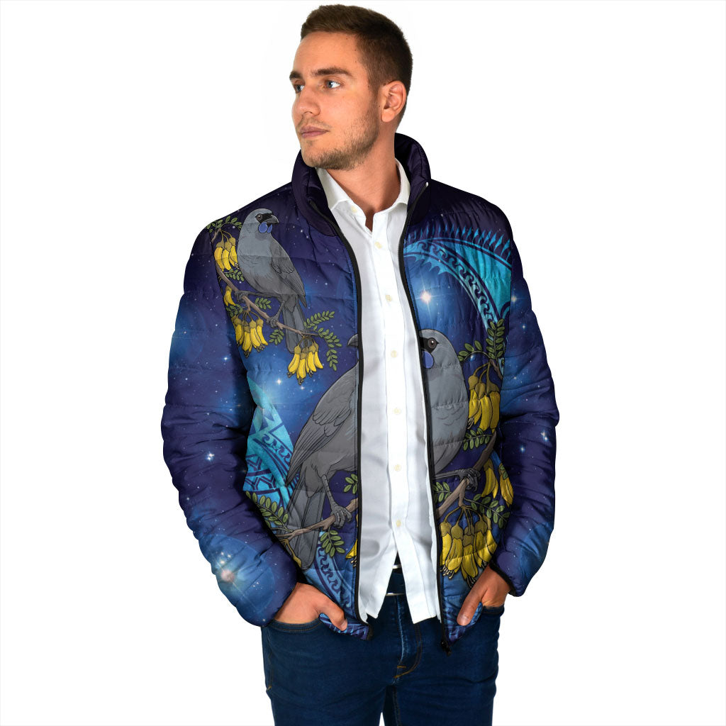 New Zealand Kokako Bird Padded Jacket Kowhai Galaxy Style Polynesian Pattern
