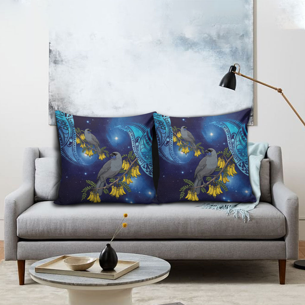 New Zealand Kokako Bird Pillow Cover Kowhai Galaxy Style Polynesian Pattern