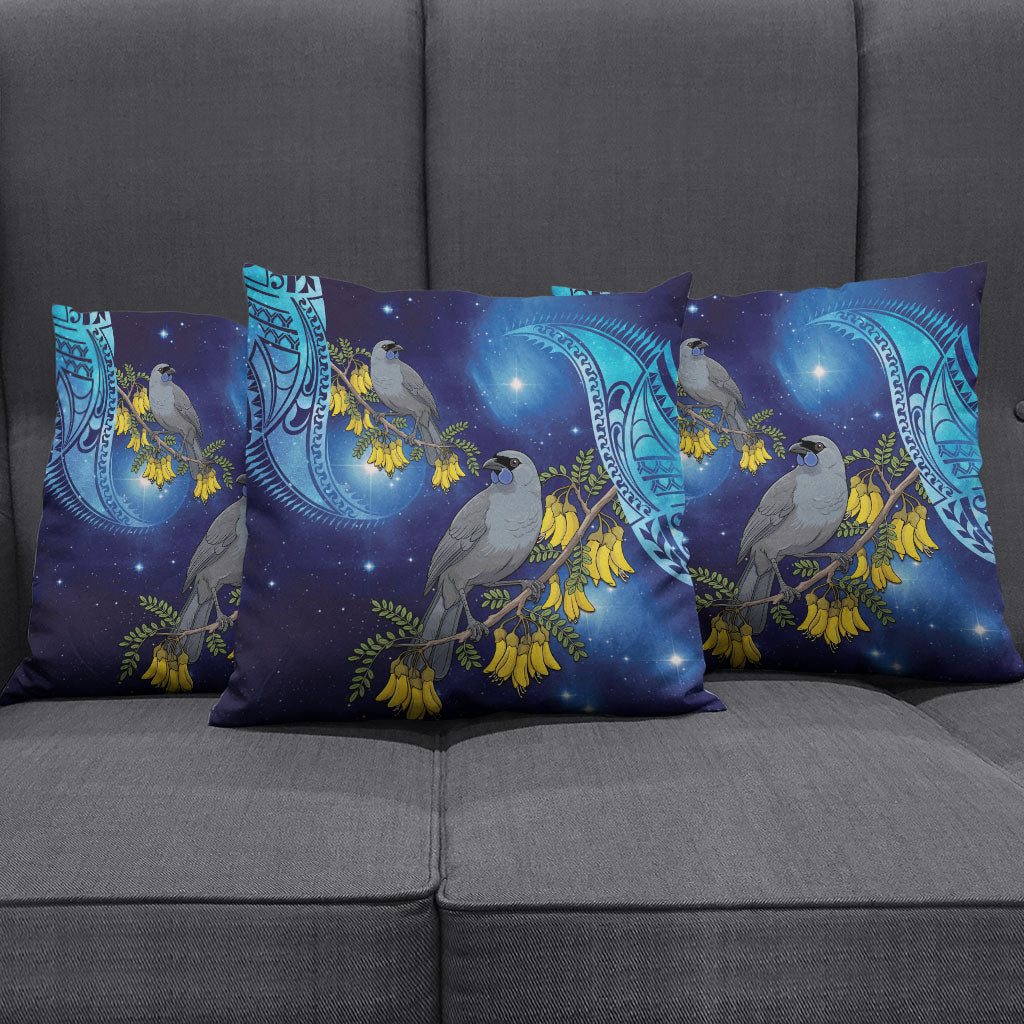 New Zealand Kokako Bird Pillow Cover Kowhai Galaxy Style Polynesian Pattern