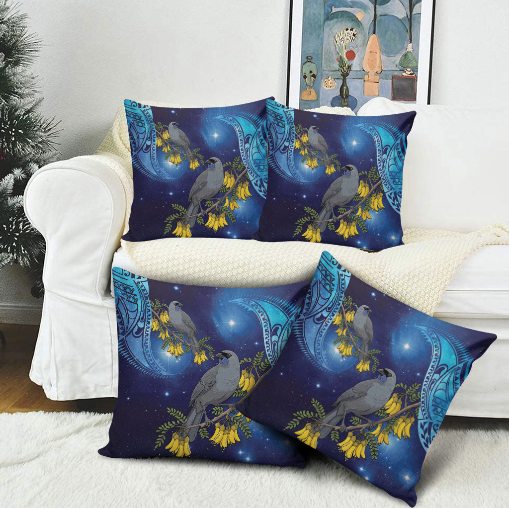 New Zealand Kokako Bird Pillow Cover Kowhai Galaxy Style Polynesian Pattern