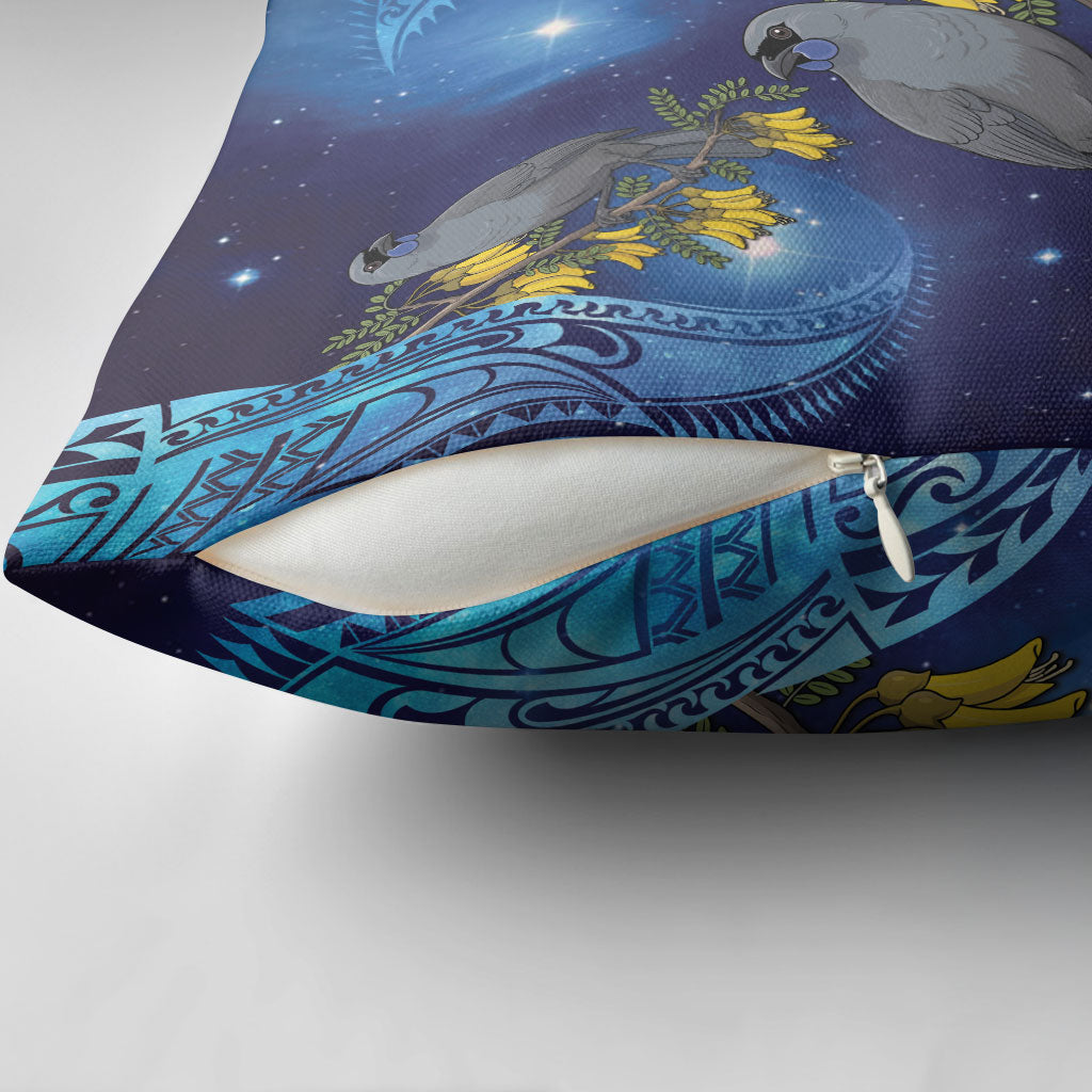 New Zealand Kokako Bird Pillow Cover Kowhai Galaxy Style Polynesian Pattern