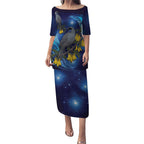 New Zealand Kokako Bird Puletasi Kowhai Galaxy Style Polynesian Pattern