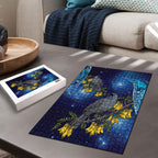 New Zealand Kokako Bird Puzzle Kowhai Galaxy Style Polynesian Pattern