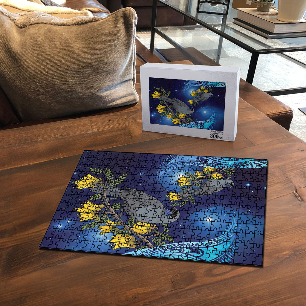 New Zealand Kokako Bird Puzzle Kowhai Galaxy Style Polynesian Pattern