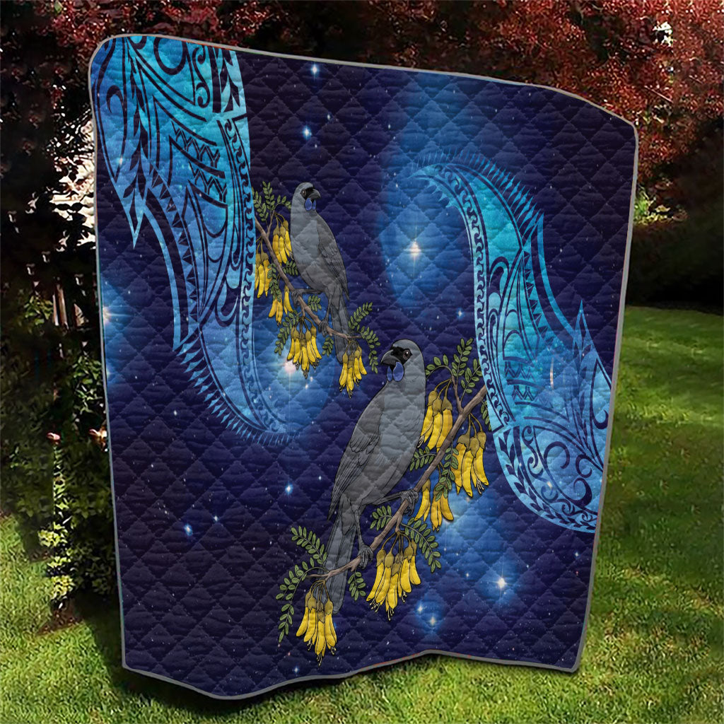 New Zealand Kokako Bird Quilt Kowhai Galaxy Style Polynesian Pattern