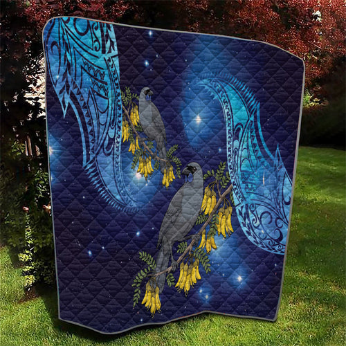 New Zealand Kokako Bird Quilt Kowhai Galaxy Style Polynesian Pattern