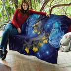 New Zealand Kokako Bird Quilt Kowhai Galaxy Style Polynesian Pattern