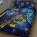 New Zealand Kokako Bird Quilt Bed Set Kowhai Galaxy Style Polynesian Pattern