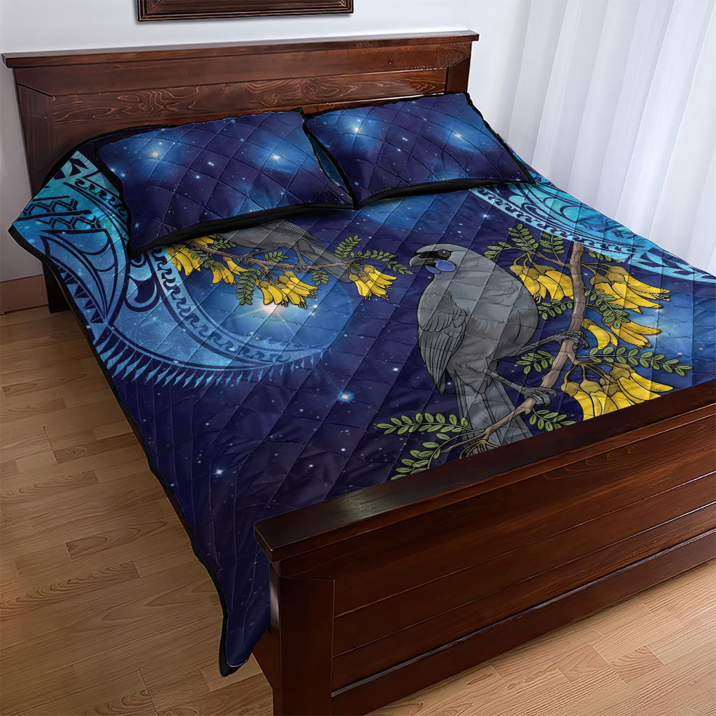 New Zealand Kokako Bird Quilt Bed Set Kowhai Galaxy Style Polynesian Pattern
