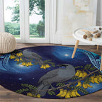 New Zealand Kokako Bird Round Carpet Kowhai Galaxy Style Polynesian Pattern