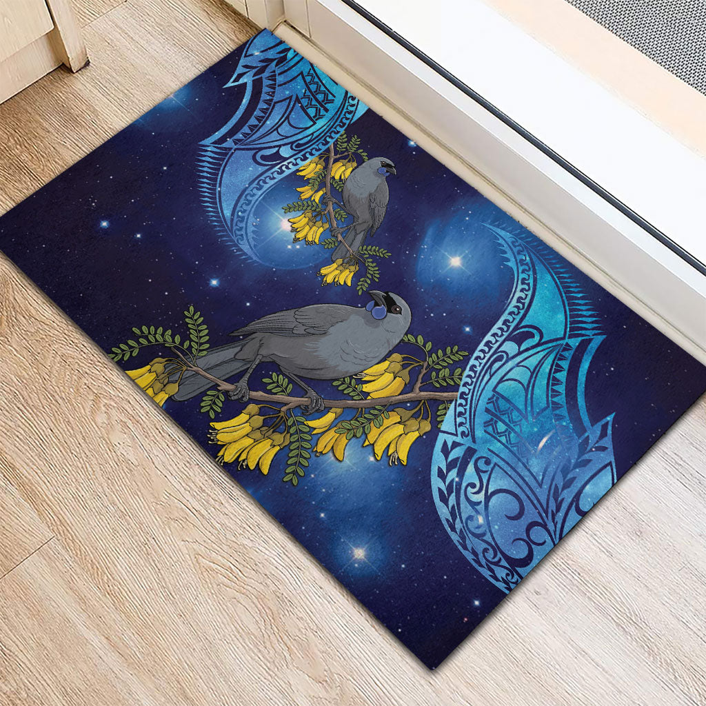New Zealand Kokako Bird Rubber Doormat Kowhai Galaxy Style Polynesian Pattern