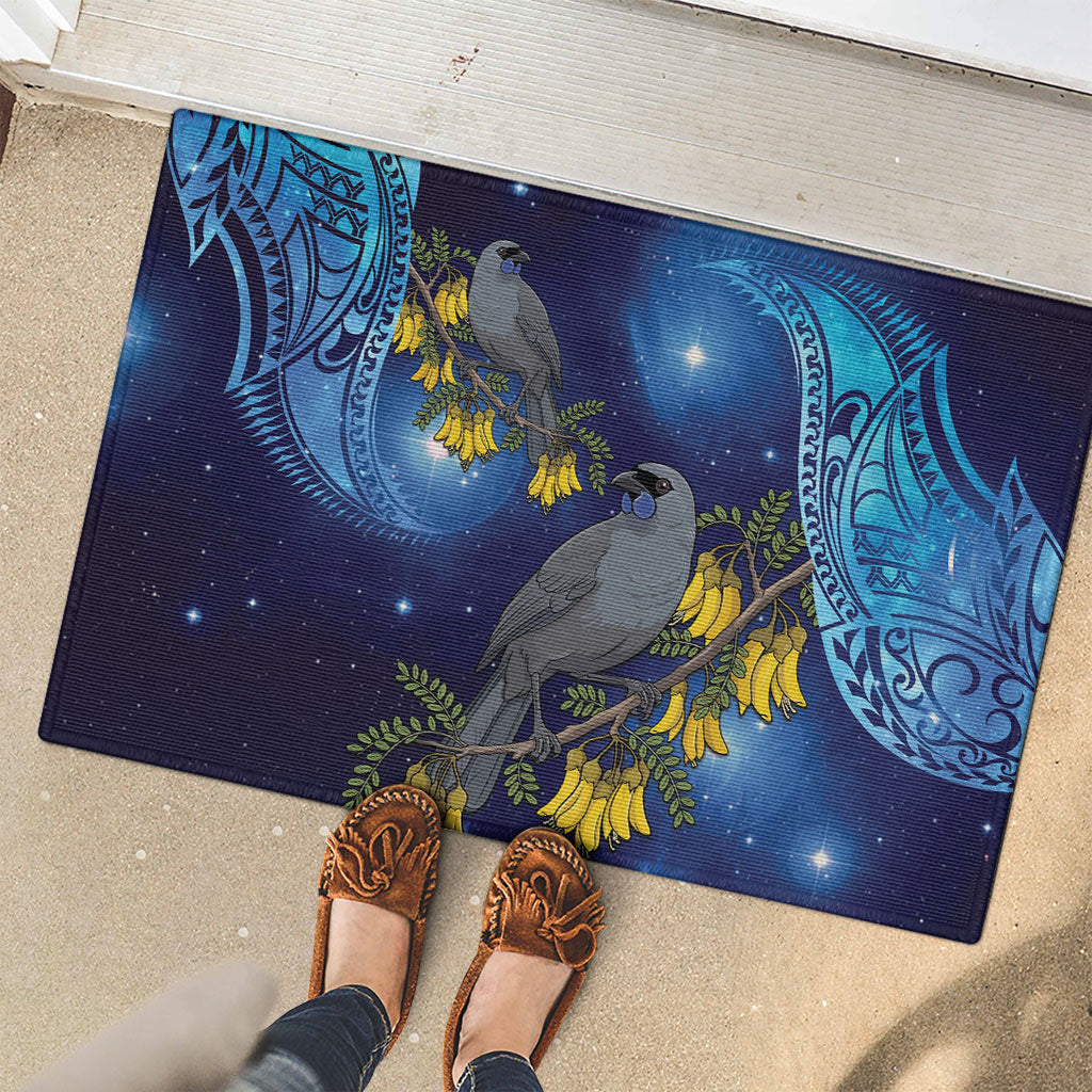 New Zealand Kokako Bird Rubber Doormat Kowhai Galaxy Style Polynesian Pattern