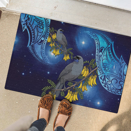 New Zealand Kokako Bird Rubber Doormat Kowhai Galaxy Style Polynesian Pattern