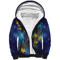 New Zealand Kokako Bird Sherpa Hoodie Kowhai Galaxy Style Polynesian Pattern