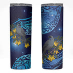 New Zealand Kokako Bird Skinny Tumbler Kowhai Galaxy Style Polynesian Pattern