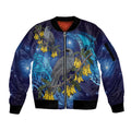 New Zealand Kokako Bird Sleeve Zip Bomber Jacket Kowhai Galaxy Style Polynesian Pattern
