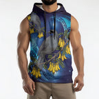 New Zealand Kokako Bird Sleeveless Hoodie Kowhai Galaxy Style Polynesian Pattern
