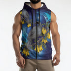 New Zealand Kokako Bird Sleeveless Zip Hoodie Kowhai Galaxy Style Polynesian Pattern