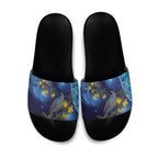 New Zealand Kokako Bird Slide Sandals Kowhai Galaxy Style Polynesian Pattern