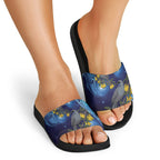New Zealand Kokako Bird Slide Sandals Kowhai Galaxy Style Polynesian Pattern