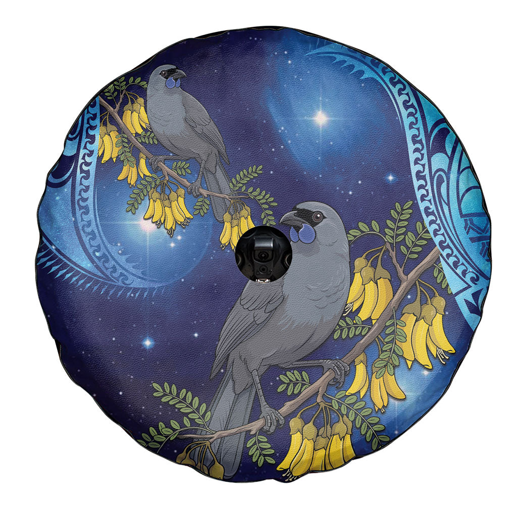New Zealand Kokako Bird Spare Tire Cover Kowhai Galaxy Style Polynesian Pattern