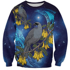 New Zealand Kokako Bird Sweatshirt Kowhai Galaxy Style Polynesian Pattern