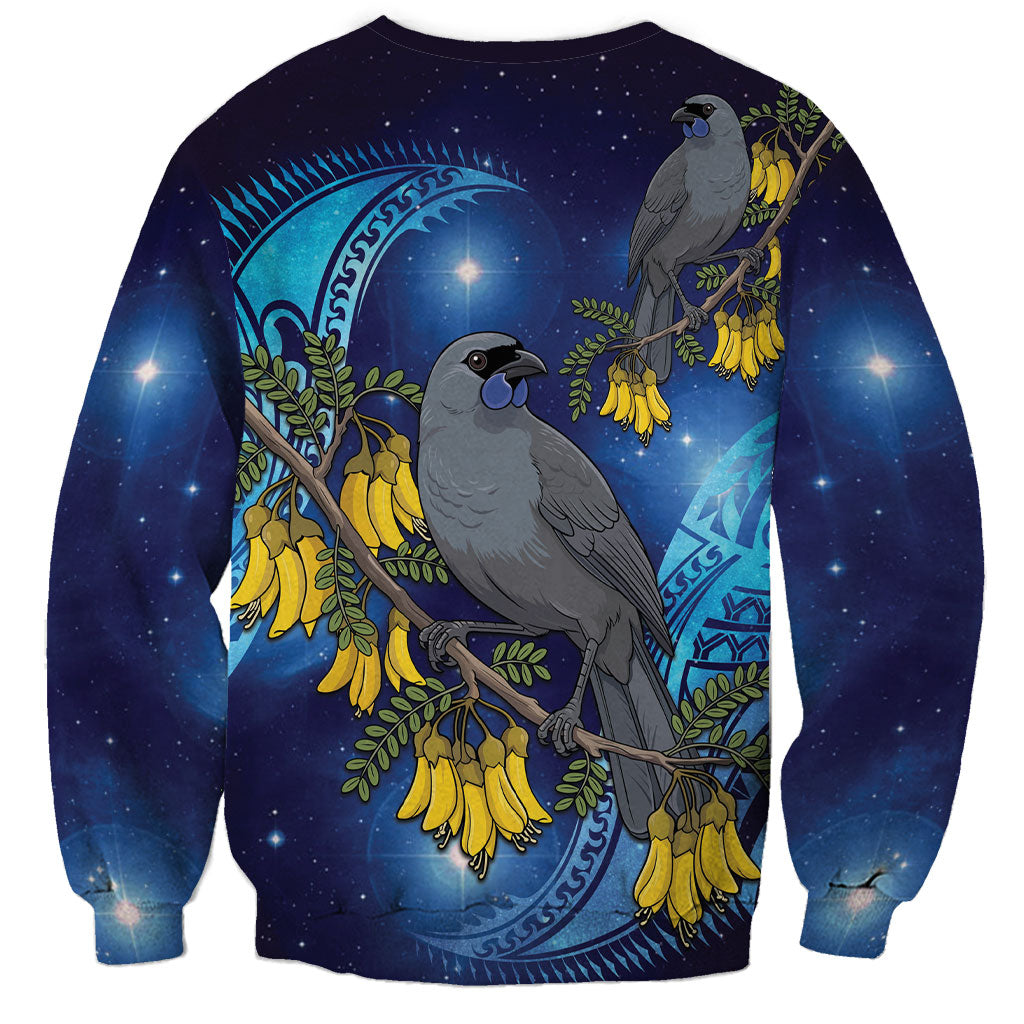 New Zealand Kokako Bird Sweatshirt Kowhai Galaxy Style Polynesian Pattern