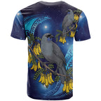 New Zealand Kokako Bird T Shirt Kowhai Galaxy Style Polynesian Pattern
