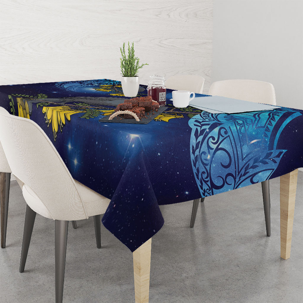 New Zealand Kokako Bird Tablecloth Kowhai Galaxy Style Polynesian Pattern