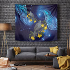 New Zealand Kokako Bird Tapestry Kowhai Galaxy Style Polynesian Pattern