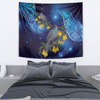 New Zealand Kokako Bird Tapestry Kowhai Galaxy Style Polynesian Pattern