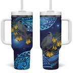 New Zealand Kokako Bird Tumbler With Handle Kowhai Galaxy Style Polynesian Pattern