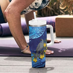 New Zealand Kokako Bird Tumbler With Handle Kowhai Galaxy Style Polynesian Pattern