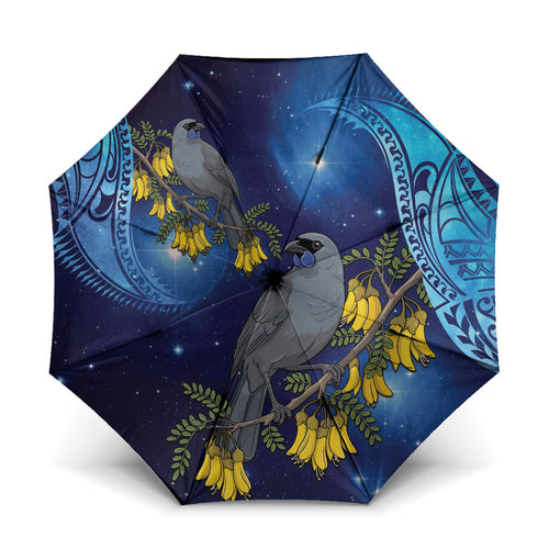 New Zealand Kokako Bird Umbrella Kowhai Galaxy Style Polynesian Pattern