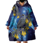 New Zealand Kokako Bird Wearable Blanket Hoodie Kowhai Galaxy Style Polynesian Pattern