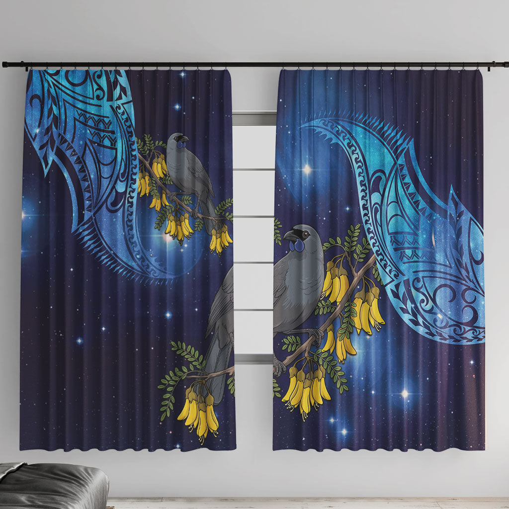New Zealand Kokako Bird Window Curtain Kowhai Galaxy Style Polynesian Pattern