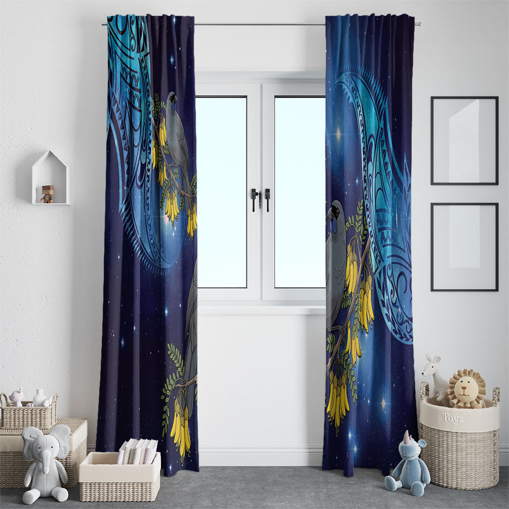 New Zealand Kokako Bird Window Curtain Kowhai Galaxy Style Polynesian Pattern